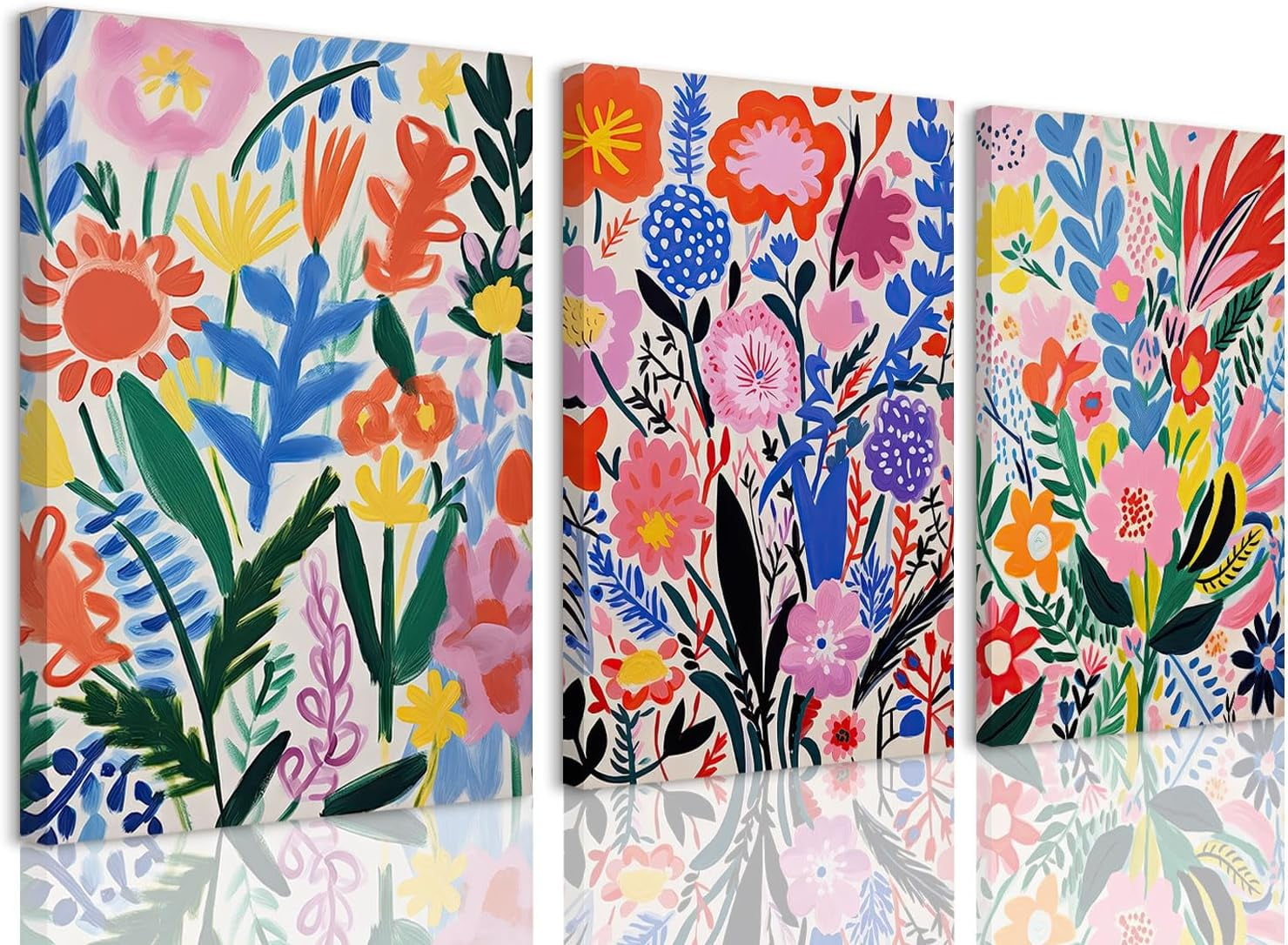 Henri Matisse Wall Art Colorful Floral Painting Canvas Prints Set of 3 Flower Market Poster Pictures Watercolor Wall Decor for Nursery Living Room Bedroom Bathroom 12"x16" Framed
