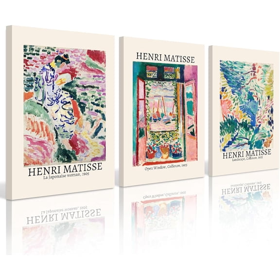 Henri Matisse Wall Art Prints Set of 3 Matisse Wall Decor Aesthetic Canvas Poster Colorful Abstract Pink Picture Vintage Flower Art Exhibition Posters for Room Bedroom 12x16 Inch Unframed