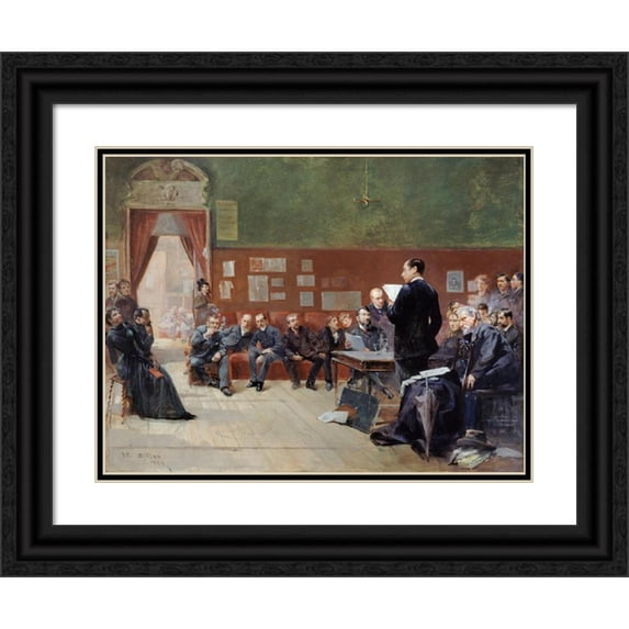 Henri-Patrice Dillon 14x12 Black Ornate Wood Framed Double Matted Museum Art Print Titled: Rehearsal of the Serenade of Jean Jullien, at the Theatre Libre (1889)