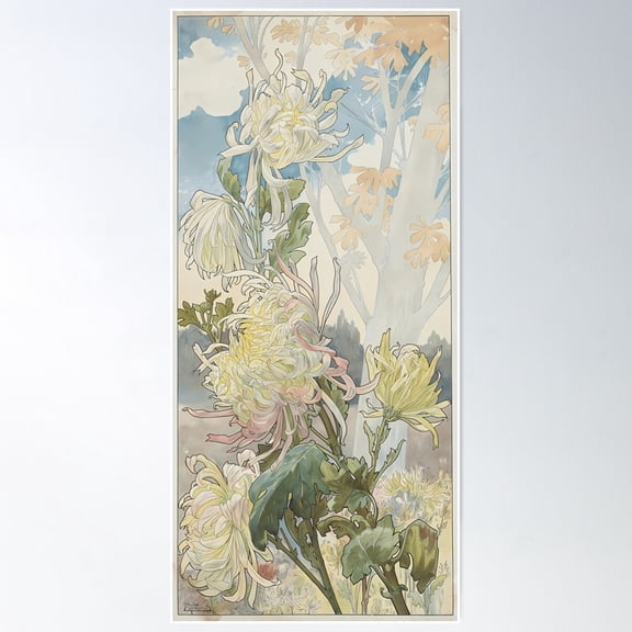 Henri Privat-Livemont, Chrysanthèmes Poster Wall Art, Modern Wall Decor For Living Room Bedroom, 12x18 UNFRAMED