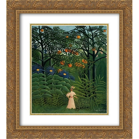 Henri Rousseau 2x Matted 20x24 Gold Ornate Framed Art Print 'Woman Walking in an Exotic Forest '