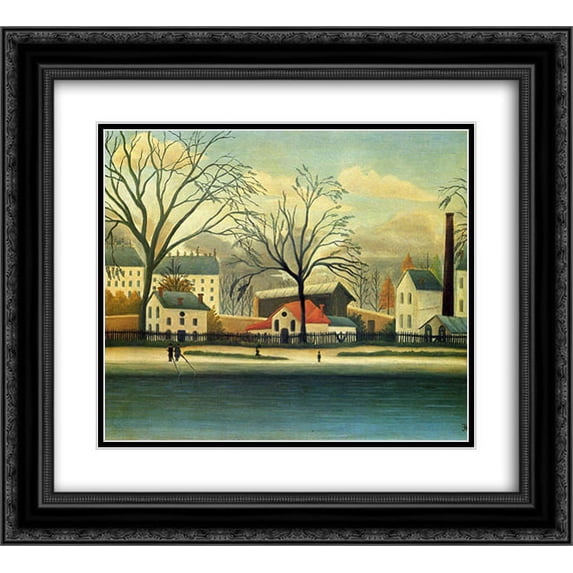 Henri Rousseau 2x Matted 22x20 Black Ornate Framed Art Print 'Suburban Scene'