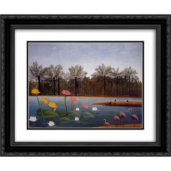 Henri Rousseau 2x Matted 24x20 Black Ornate Framed Art Print 'The Flamingoes'