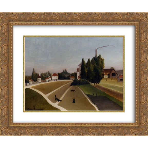 Henri Rousseau 2x Matted 24x20 Gold Ornate Framed Art Print 'Landscape with Factory'