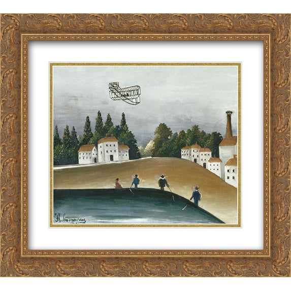 Henri Rousseau 2x Matted 24x20 Gold Ornate Framed Art Print 'The Fishermen and the Biplane'