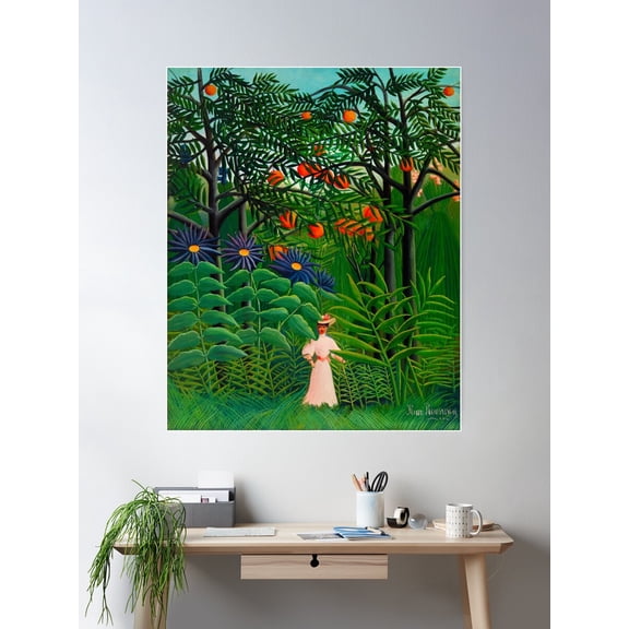 Henri Rousseau Hd - Woman Walking In An Exotic Forest (Femme Se Promenant Dans Une Forãªt Exotique) Poster Wall Art, Modern Wall Decor For Living Room Bedroom, 12x18 UNFRAMED