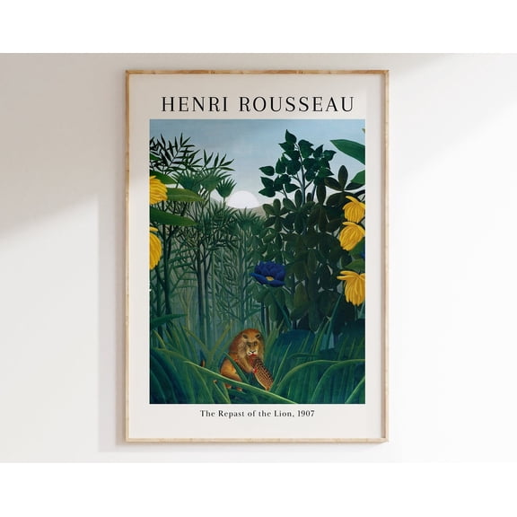 Henri Rousseau Print, The Repast Of The Lion, Jungle Wall Art, Botanical Paintings, Museum Quality Illustrations, Green Virgin Forest Poster Wall Art, Modern Wall Decor, 8x12 UNFRAMED