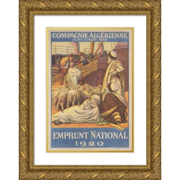 Henri Villain 11x14 Gold Ornate Wood Frame and Double Matted Museum Art Print Titled - National Loan 1920 - Algerian Company (1920)