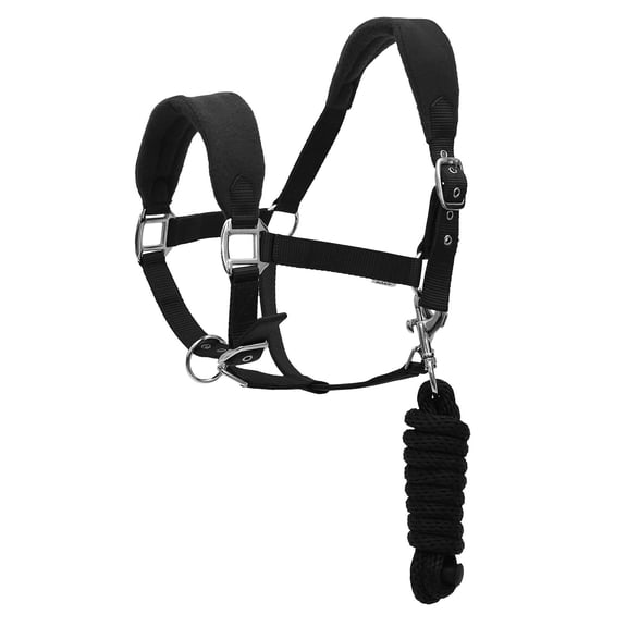 Henri de Rivel Ergonomic Comfort Halter and Lead Rope Set-Black-Full