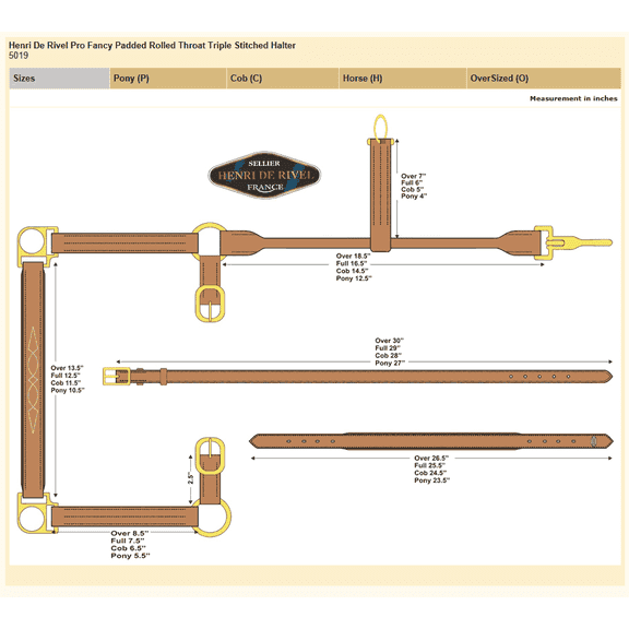 Henri de Rivel Pro Fancy Padded Rolled Throat Triple Stitched Halter - Australian Nut - Cob