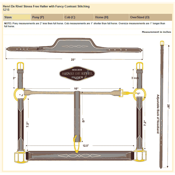 Henri de Rivel Stress Free Halter With Fancy Contrast Stitching - Australian Nut - Oversize