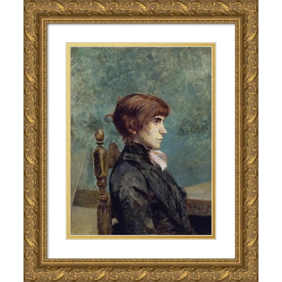 Henri de Toulouse-Lautrec 11x14 Gold Ornate Wood Frame and Double Matted Museum Art Print Titled - Portrait of Jeanne Wice (1886)
