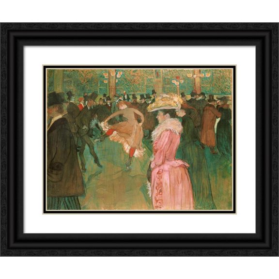 Henri de Toulouse-Lautrec 14x12 Black Ornate Wood Framed Double Matted Museum Art Print Titled: At the Moulin Rouge- the Dance