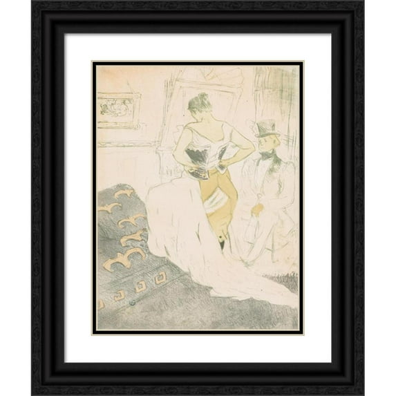 Henri de Toulouse-Lautrec 15x18 Black Ornate Wood Framed Double Matted Museum Art Print Titled - Elles: Woman in a Corset (1896)