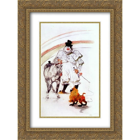 Henri de Toulouse Lautrec 2x Matted 20x24 Gold Ornate Framed Art Print 'At the circus, horse and monkey dressage'