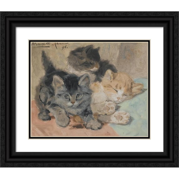 Henriëtte Ronner-Knip 14x12 Black Ornate Wood Framed Double Matted Museum Art Print Titled: Three Kittens (1896)