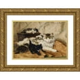 thumbnail image 1 of Henriëtte Ronner-Knip 18x14 Gold Ornate Wood Frame and Double Matted Museum Art Print Titled - A Mother and Her Kittens (1903), 1 of 4