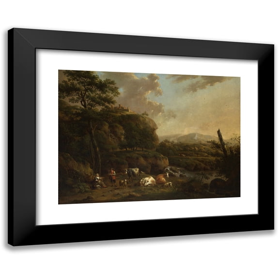 Henricus Josephus Antonissen 18x14 Black Modern Framed Museum Art Print Titled - Mountain Landscape with Shepherds (1774)