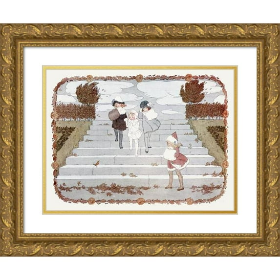 Henriëtte Willebeek le Mair 14x11 Gold Ornate Wood Frame and Double Matted Museum Art Print Titled - Little Songs of Long Ago - More Old Nursery Rhymes Pl 7 (1912)