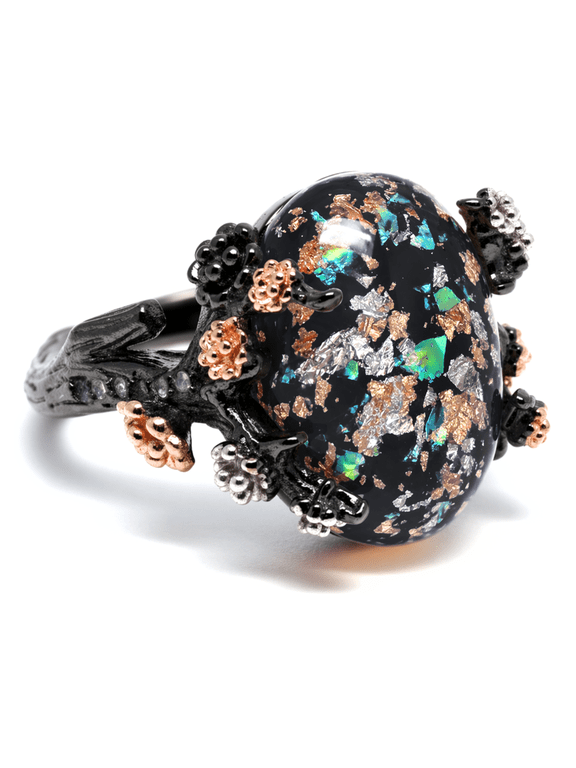 Henrietta Simulated Black Opal Ring Witchy Promise Rings for Women Gothic Elven Halloween Jewelry by Ginger Lyne