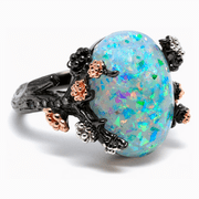 Henrietta Black Tree Branch Gothic Inspired Fire Opal Engagement Ring for Women by Ginger Lyne