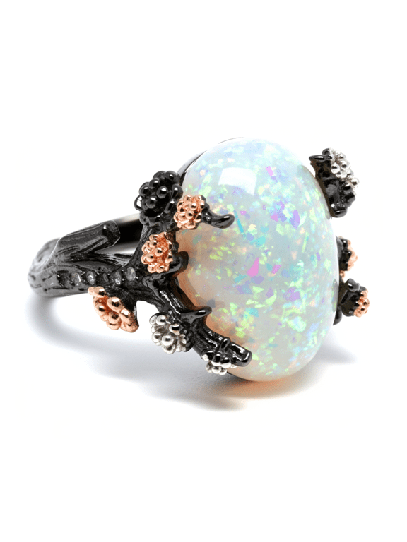 Henrietta Simulated White Opal Ring Witchy Promise Rings for Women Gothic Elven Halloween Jewelry by Ginger Lyne