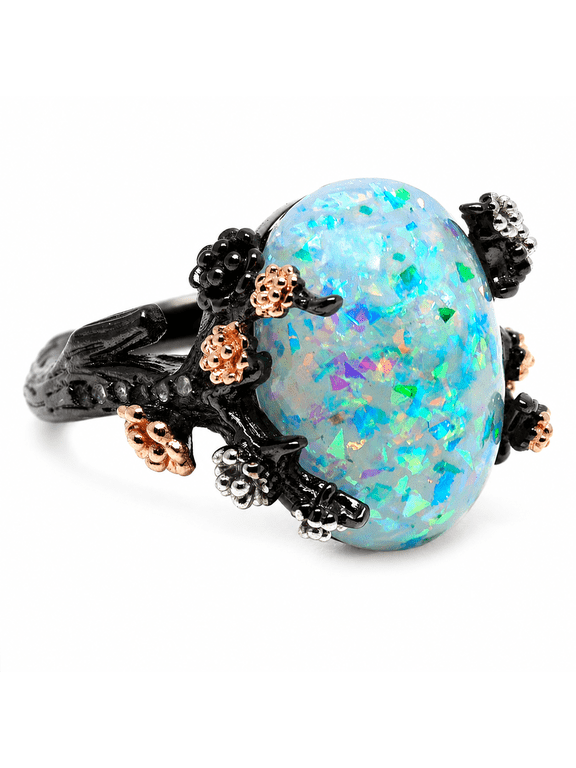 Henrietta Simulated Green Opal Ring Witchy Promise Rings for Women Gothic Elven Halloween Jewelry by Ginger Lyne