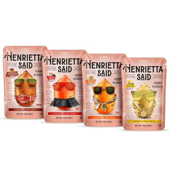 Henrietta Said Wing-Flavored Peanuts - Variety GMS Pack - Truly Good Shelled Snacking Nuts - Bold Flavors - Savory & Spicy - Jumbo Flavored Peanuts - Protein Packed Vegan Snack - 4 (5-oz) Packs