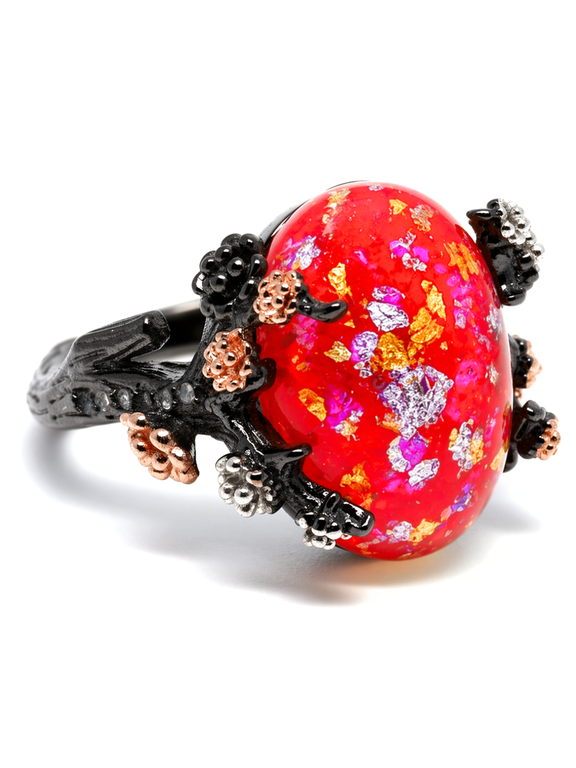 Henrietta Simulated Red Opal Ring Witchy Promise Rings for Women Gothic Elven Halloween Jewelry by Ginger Lyne