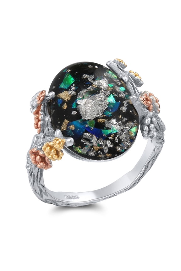 Henrietta Tree Branch Flower Ring Opal Black Silver Women Ginger Lyne Collection