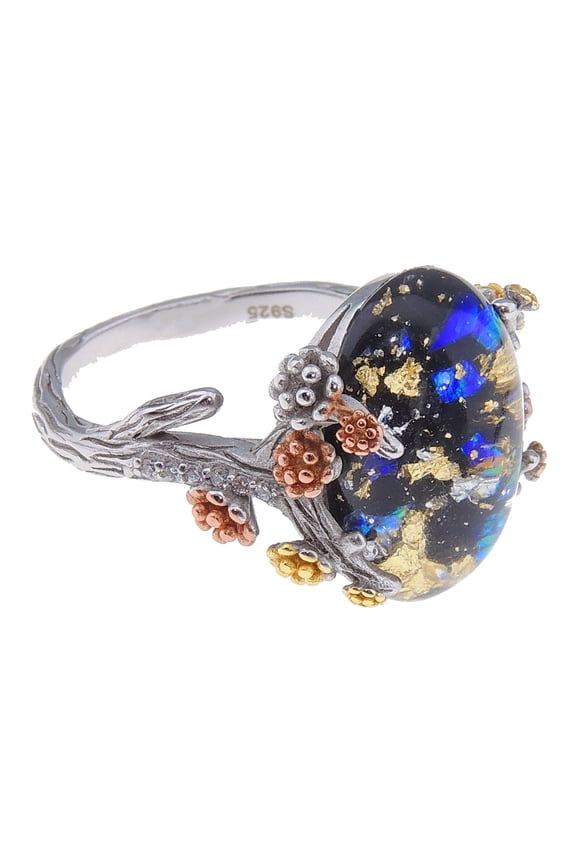 Henrietta Tree Branch Flower Ring Opal Black Silver Women Ginger Lyne Collection