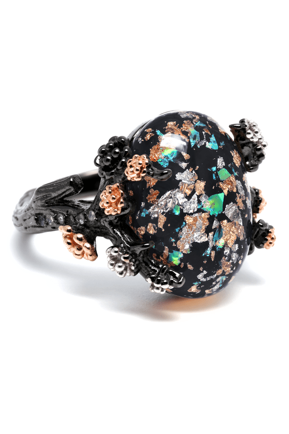 Henrietta Sterling Silver Black Tree Branch Gothic Inspired Fire Opal Ring for Women by Ginger Lyne