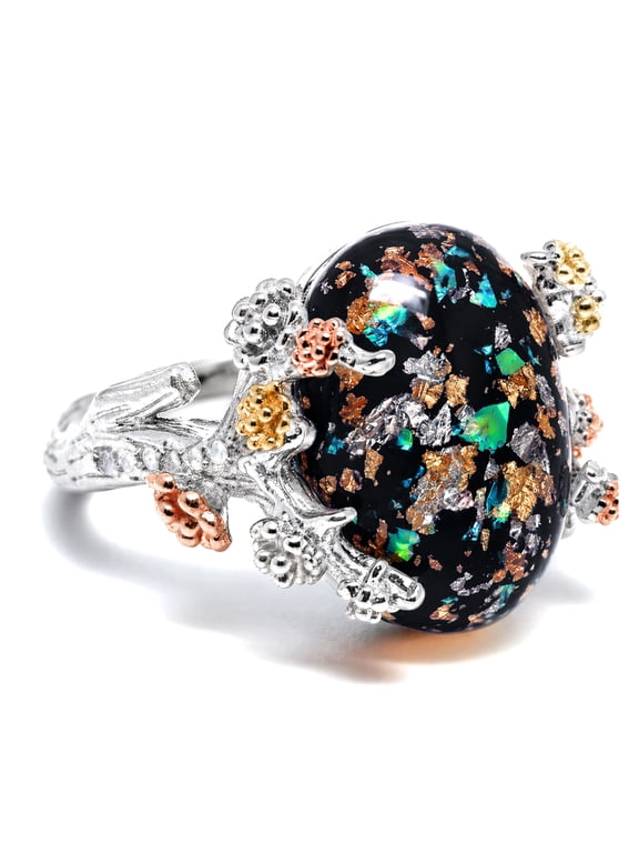 Henrietta Simulated Black Opal Ring Witchy Promise Rings for Women Sterling Silver Gothic Elven Halloween Jewelry by Ginger Lyne