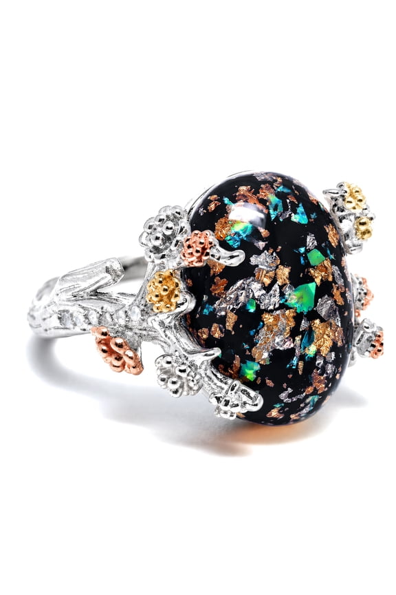 Henrietta Sterling Silver Black Tree Branch Gothic Inspired Fire Opal Ring for Women by Ginger Lyne