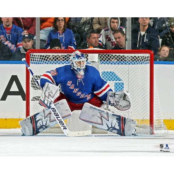 Henrik Lundqvist New York Rangers Unsigned Blue Jersey in Net Photograph