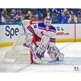 thumbnail image 1 of Henrik Lundqvist New York Rangers Unsigned White Jersey in Net Photograph, 1 of 1