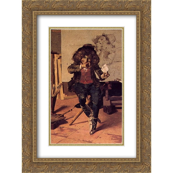 Henrique Pousao 2x Matted 18x24 Gold Ornate Framed Art Print 'Esperando o sucesso'