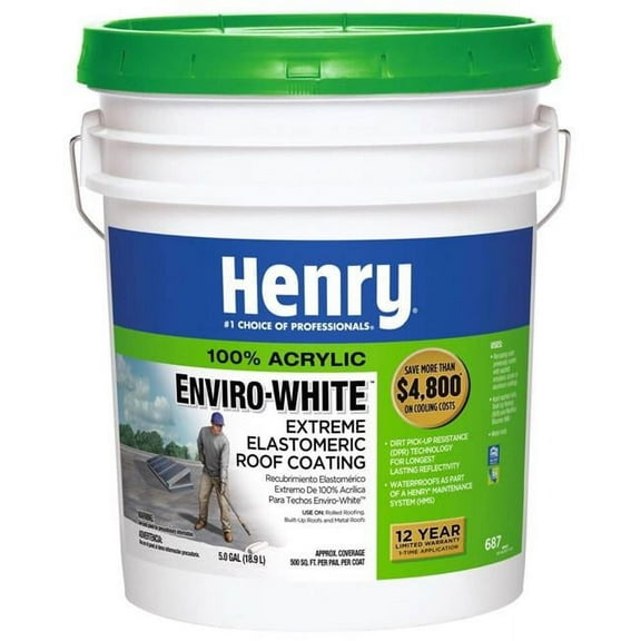 Henry Elastomeric Roof Coating, 4.75 gal, Pail, White HE687406