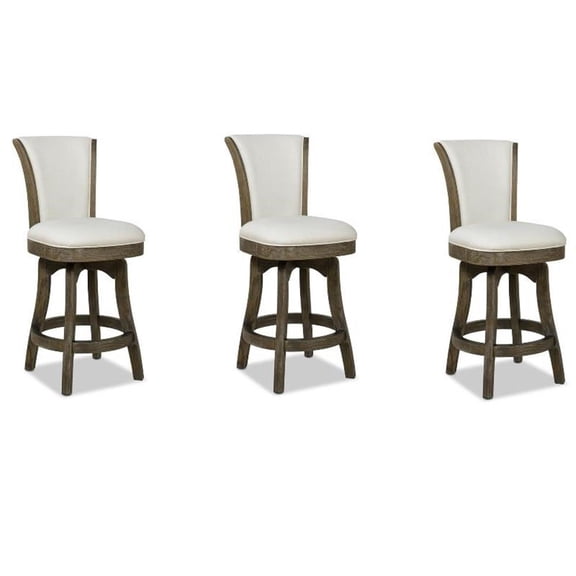 Henry 26" Armless Swivel Counter Height Bar Stool Natural White Linen 3 Pc Set