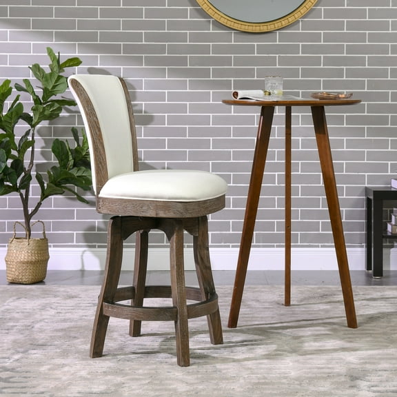 Henry 27" Armless Swivel Counter Height Bar Stool Natural White Linen