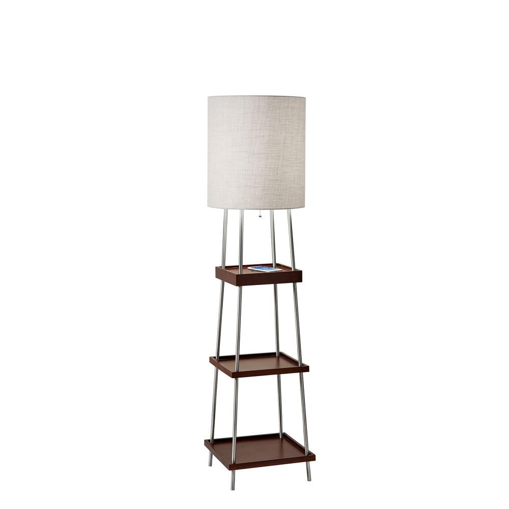 Elegant White Textured Fabric Shelf Floor Lamp with Wireless Charging