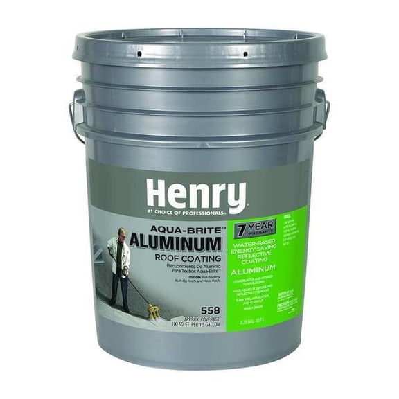 Henry Aluminum Roof Coating, 5 gal, Pail, Silver HE558018