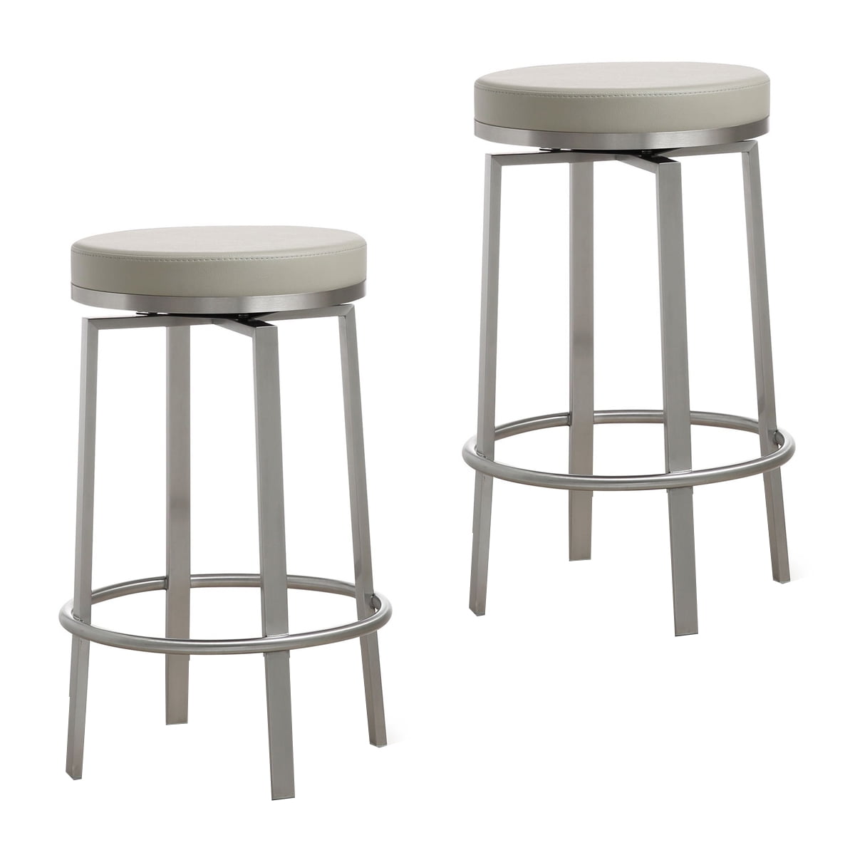 Gray Vegan Leather Swivel Counter Stools with Stainless Steel Legs - Set of 2