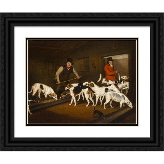 Henry Bernard Chalon 24x19 Black Ornate Framed Double Matted Museum Art Print Titled: Earl of Darlington's Kennel (1813)