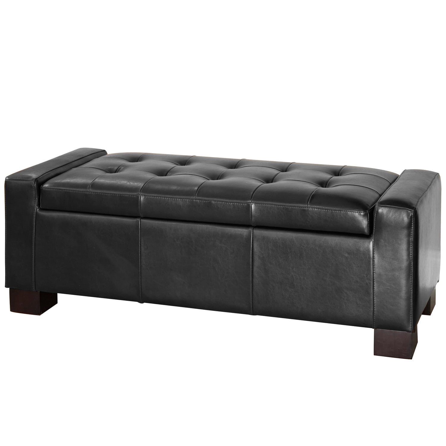 Henry Black Bonded Leather Wood-frame Storage Ottoman