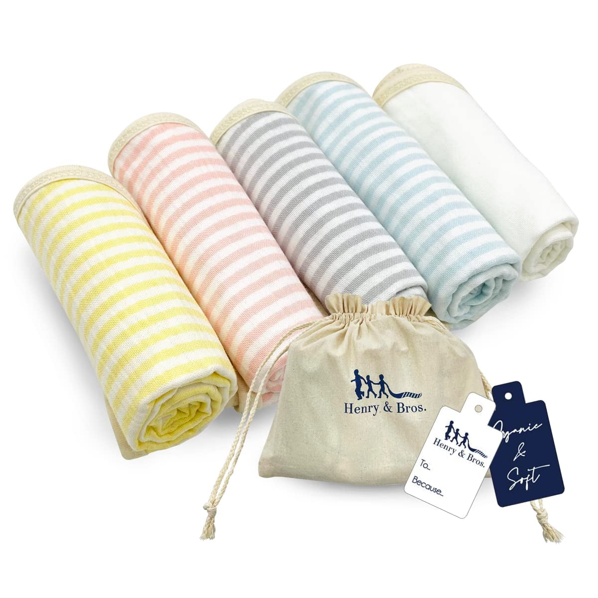 Henry&Bros. Organic Burp Cloths Baby Gift Set 5 Pack 20x10 Large