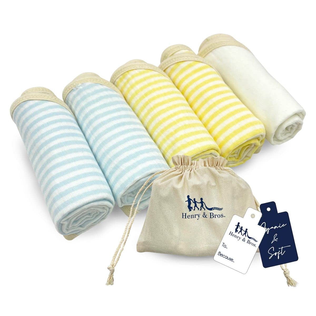 Henry&Bros. Organic Cotton Burp Cloths Baby Gift Set 5 Pack 20x10 Large Cotton 5 Layers Extra
