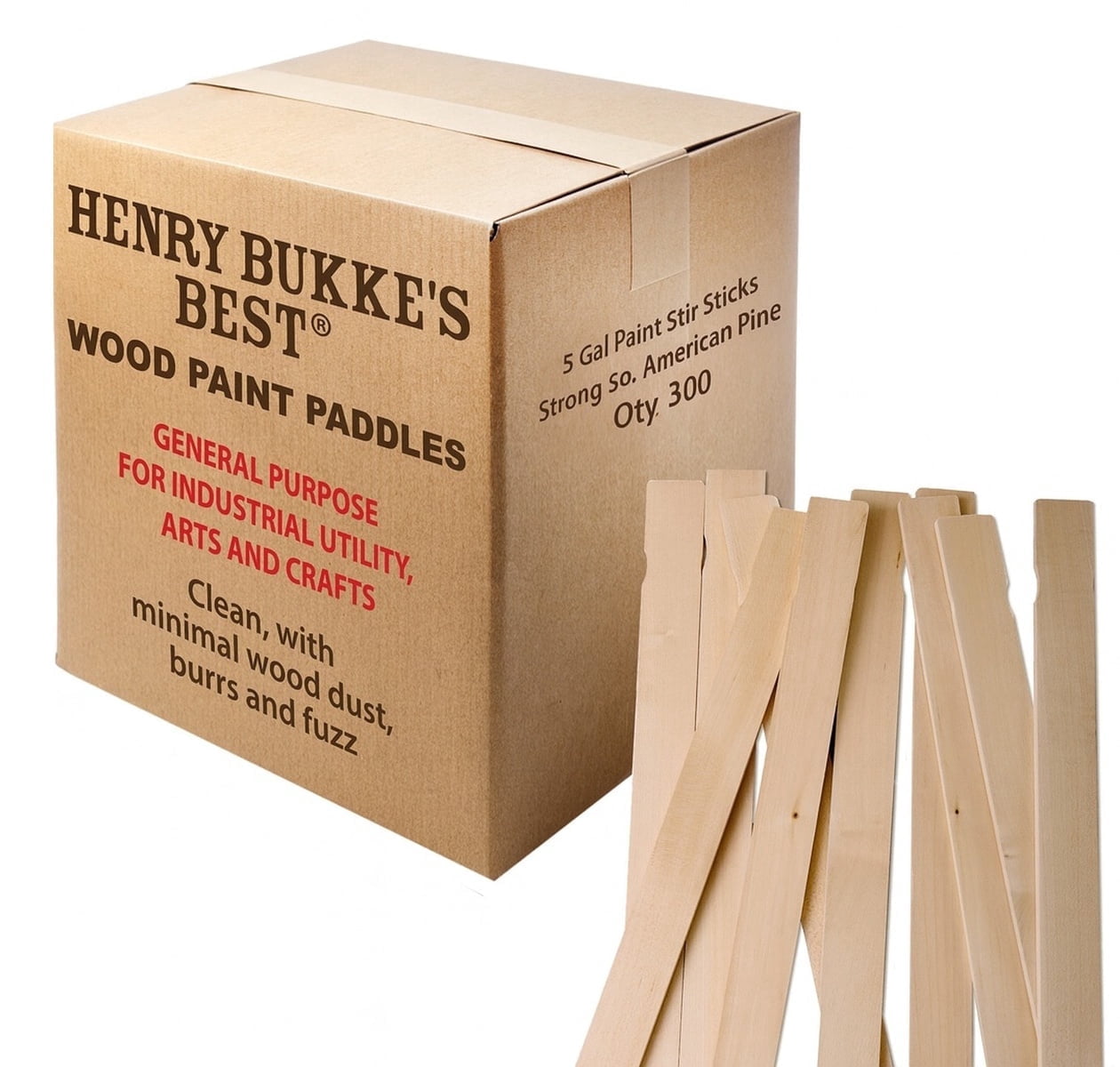 Henry Bukke’s Best® 21 in. x 1.5 in. Industrial Paint Stir Sticks, 300 Ct – South American Pine for 5‑Gallon Mixing