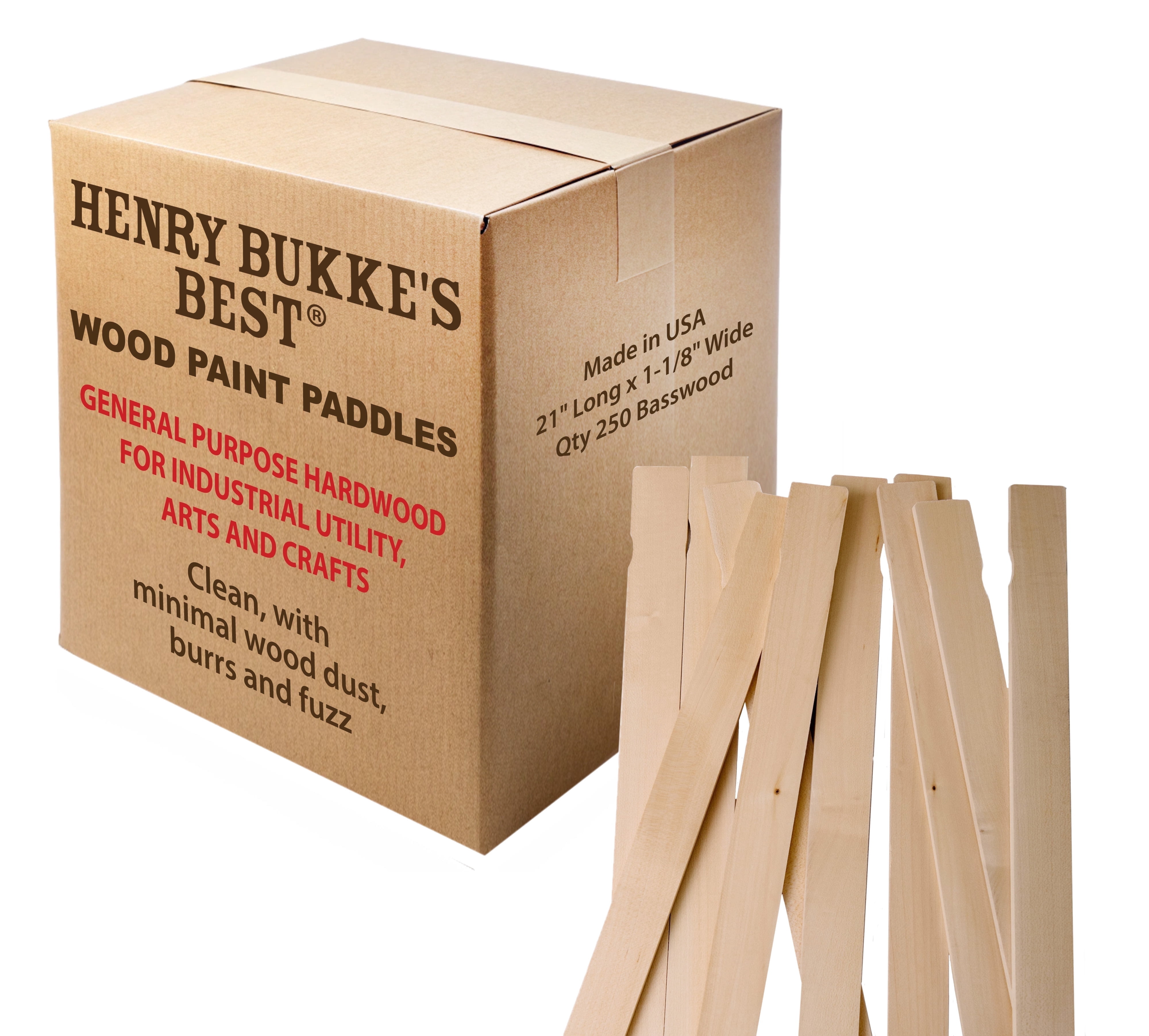 Henry Bukke's Best 250 Count 21 in. x 1-1/8 in. Paint Stir Sticks – USA-Made Basswood Mixing Paddles for 5-Gallon Buckets – Industrial Wood Stirrers for Paint, Epoxy