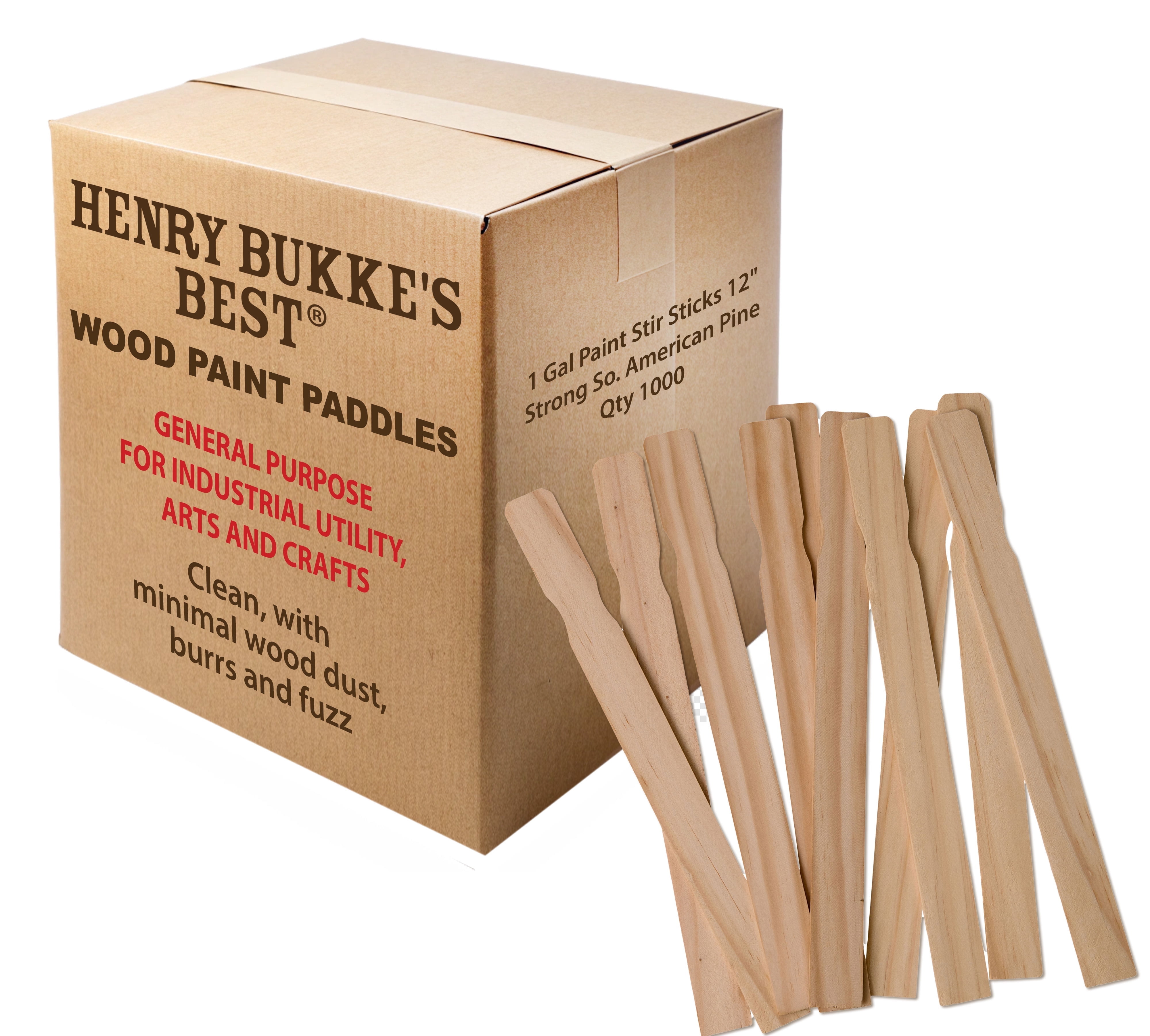 Henry Bukke's Best 12" Durable South American Pine Paint Stir Sticks, 1000 Count